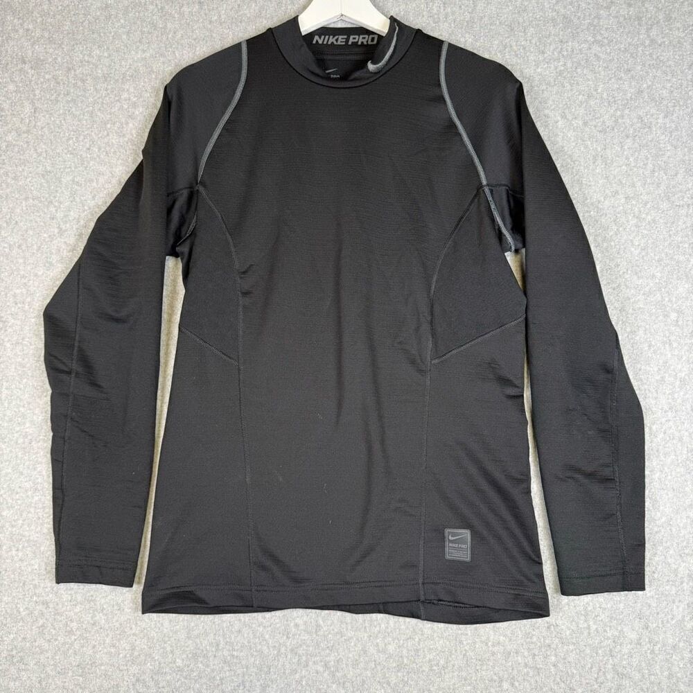Nike Pro Mens Small Hyperwarm Fitted Athletic Pullover Shirt Black Long Sleeve